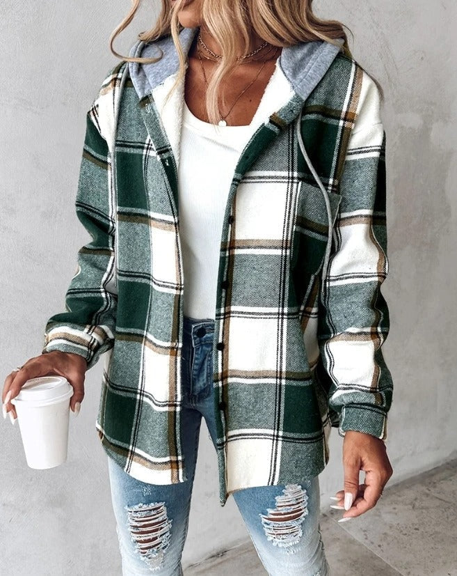 Veste chemise femme en flanelle et coton à capuche pour l’été et la mi-saison