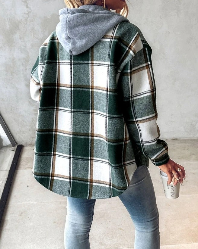 Veste chemise femme en flanelle et coton à capuche pour l’été et la mi-saison