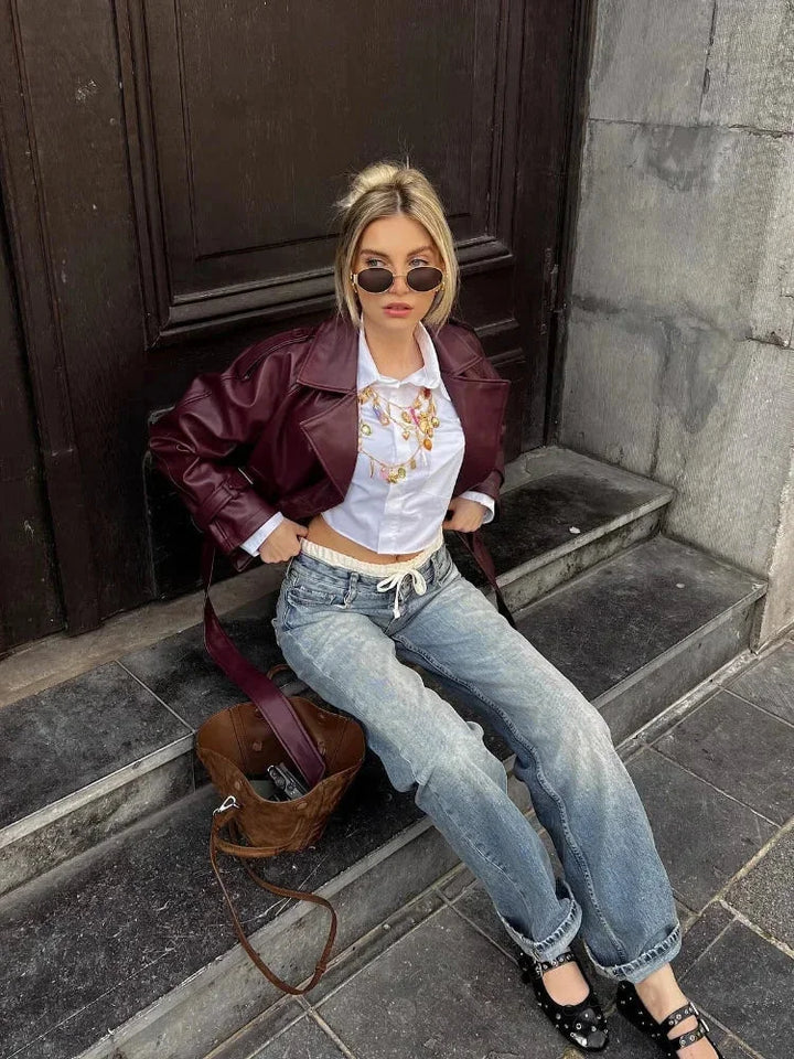 Manteau court pour femme style trench avec ceinture élégant pour l’automne et la mi-saison