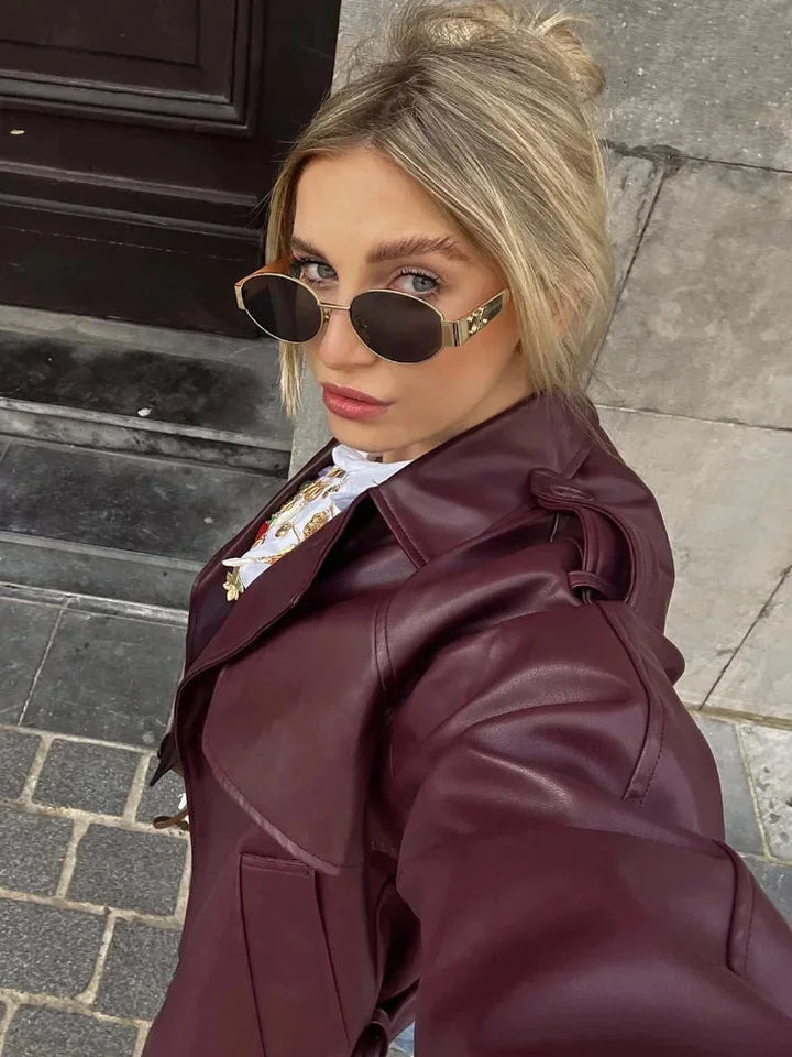 Manteau court pour femme style trench avec ceinture élégant pour l’automne et la mi-saison