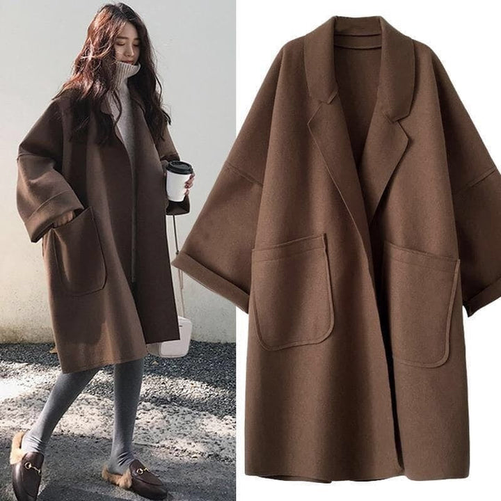 Manteau long oversize pour femme en laine, automne-hiver et mi-saison