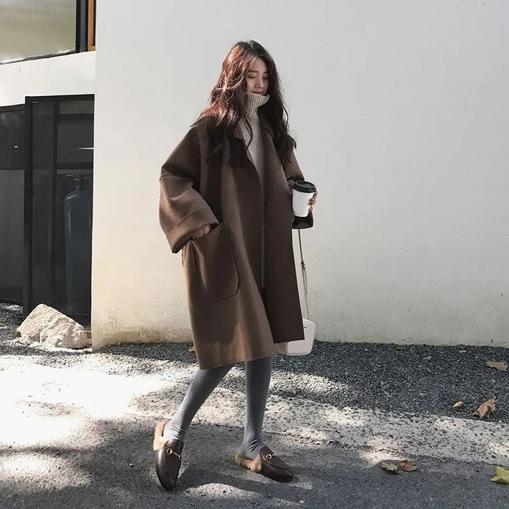 Manteau long oversize pour femme en laine, automne-hiver et mi-saison