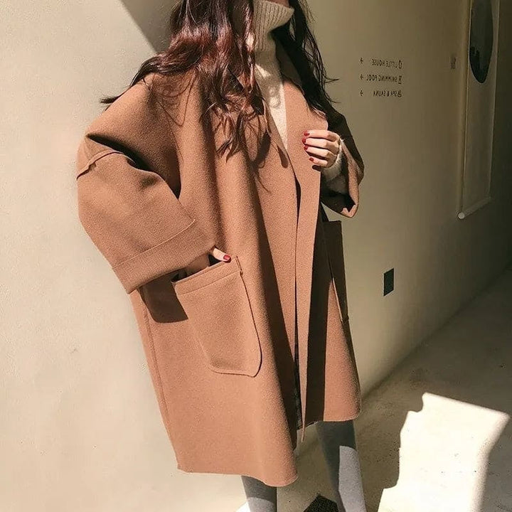 Manteau long oversize pour femme en laine, automne-hiver et mi-saison