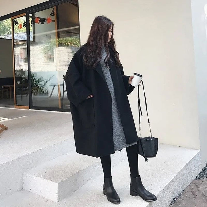Manteau long oversize pour femme en laine, automne-hiver et mi-saison