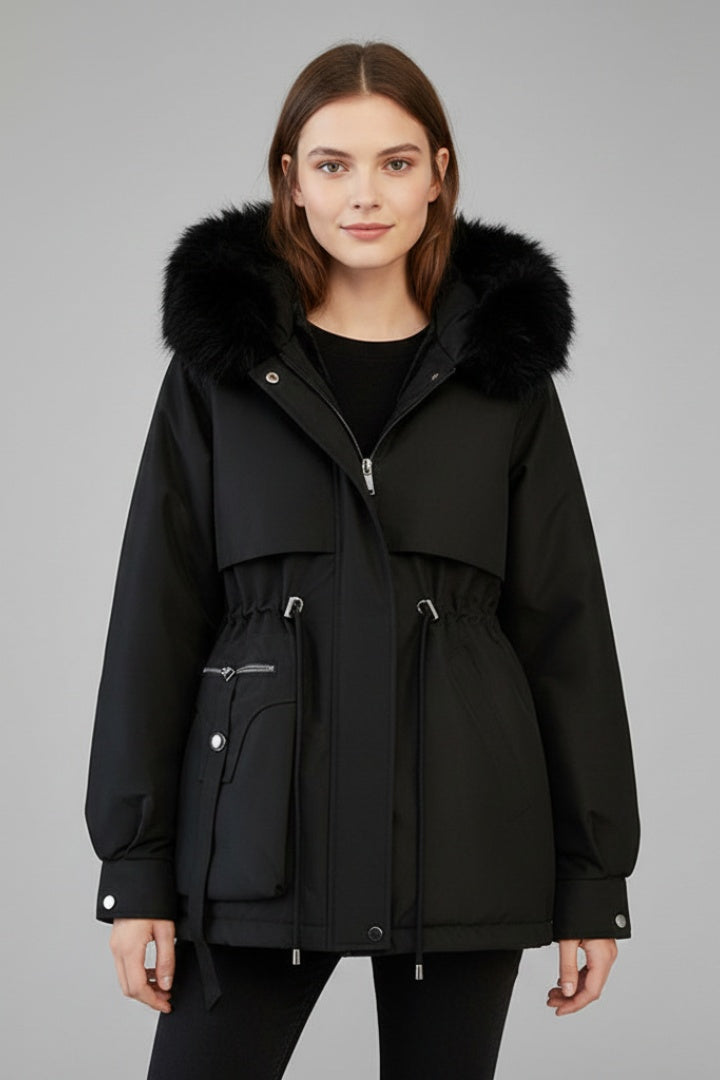 Women's short quilted hooded parka jacket for autumn and winter
