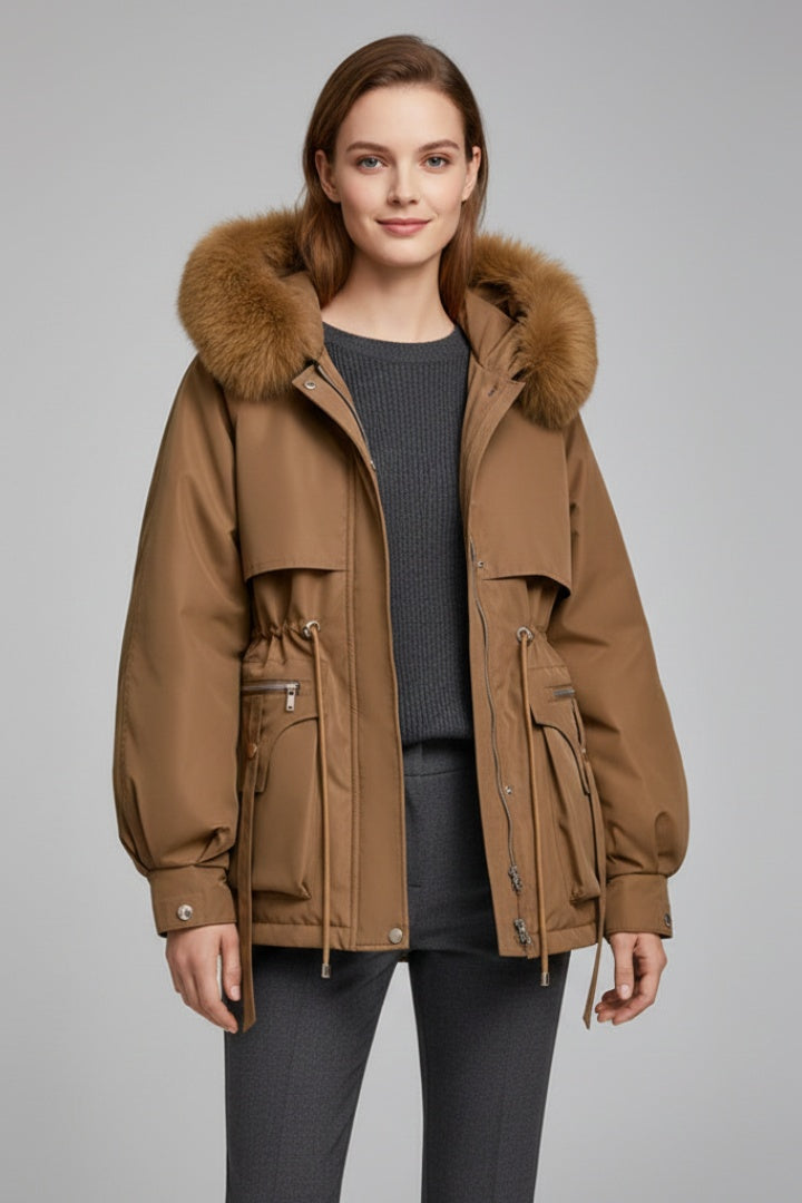 Women's short quilted hooded parka jacket for autumn and winter
