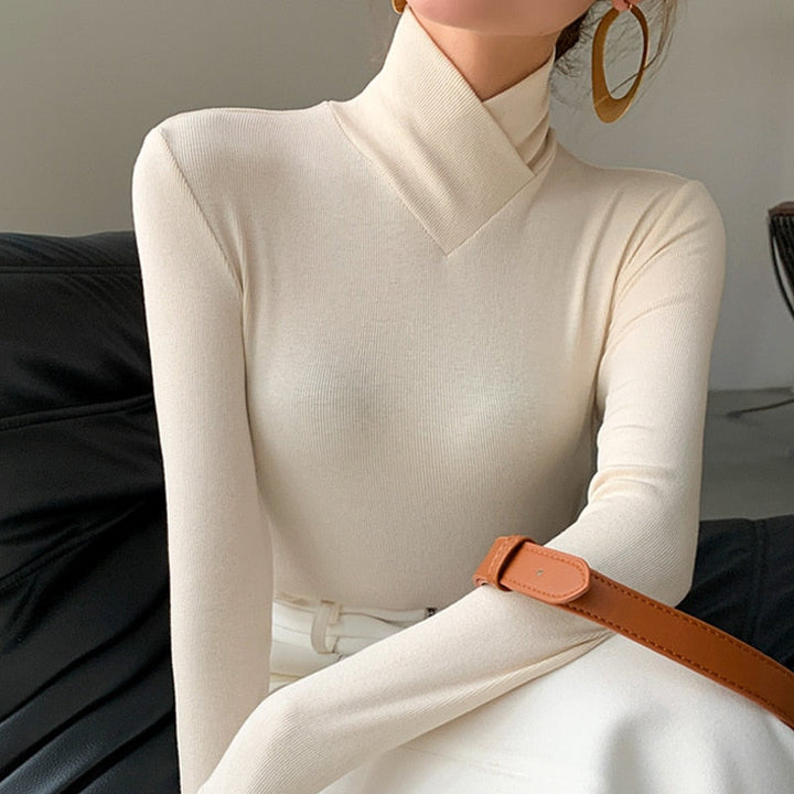 Pull col roulé en laine mérinos pour femme à manches longues en maille chaude pour l’automne