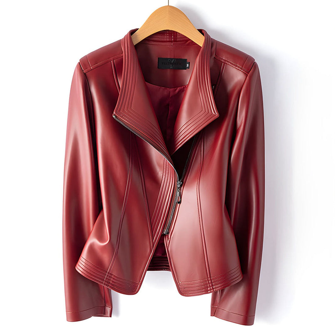 Women's genuine leather biker jacket, ideal for autumn and mid-season