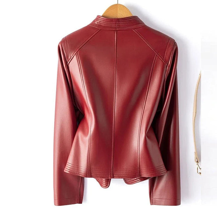 Women's genuine leather biker jacket, ideal for autumn and mid-season