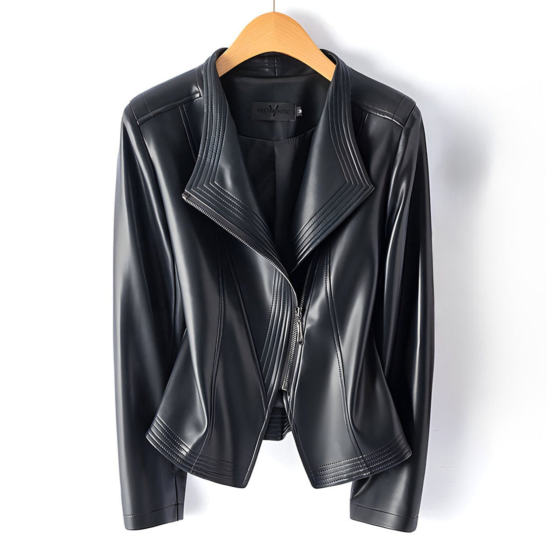 Women's genuine leather biker jacket, ideal for autumn and mid-season