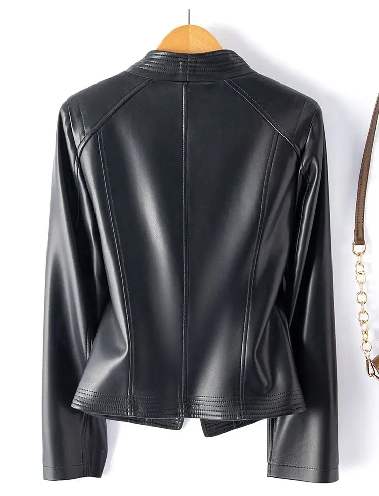 Women's genuine leather biker jacket, ideal for autumn and mid-season