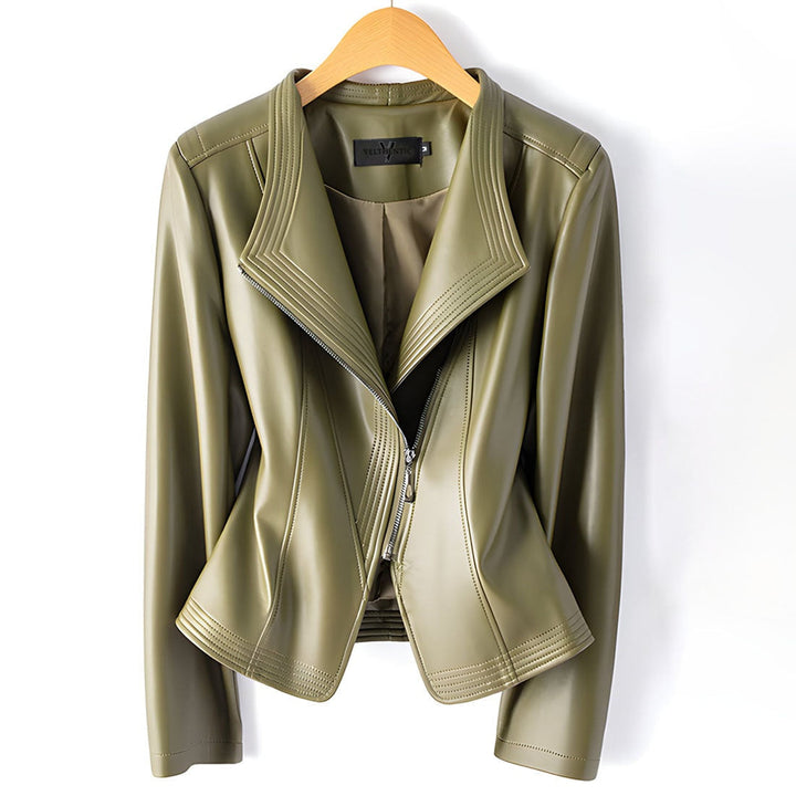 Women's genuine leather biker jacket, ideal for autumn and mid-season