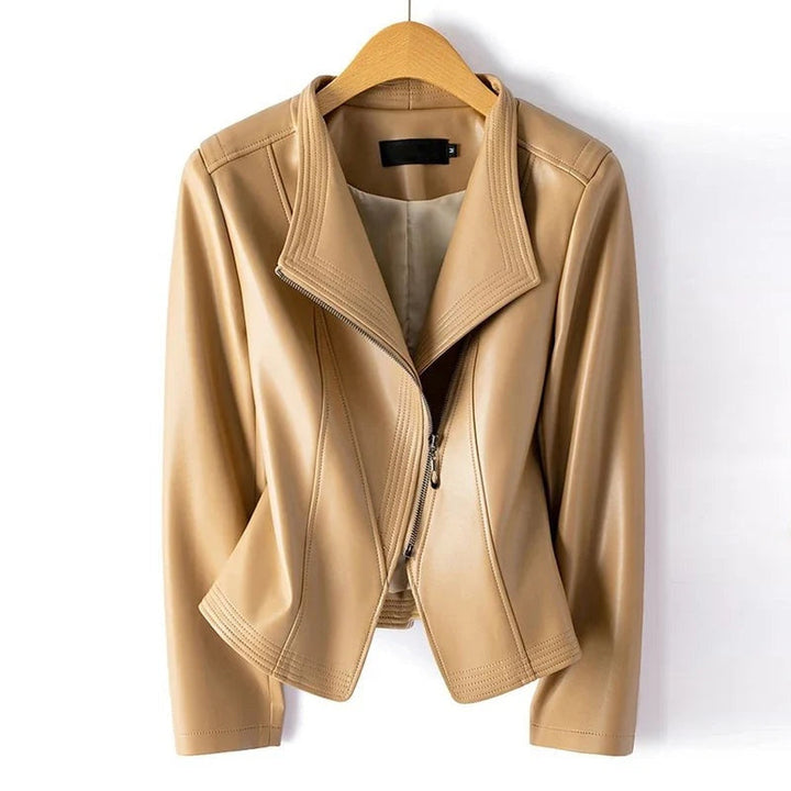 Women's genuine leather biker jacket, ideal for autumn and mid-season