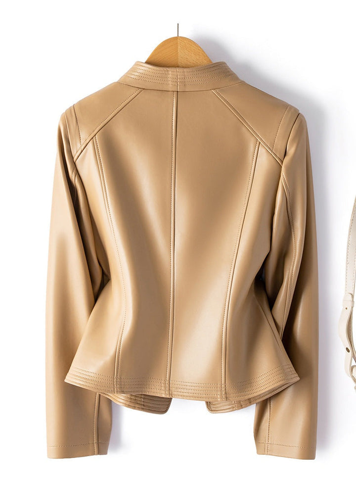 Women's genuine leather biker jacket, ideal for autumn and mid-season