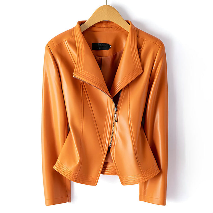 Women's genuine leather biker jacket, ideal for autumn and mid-season