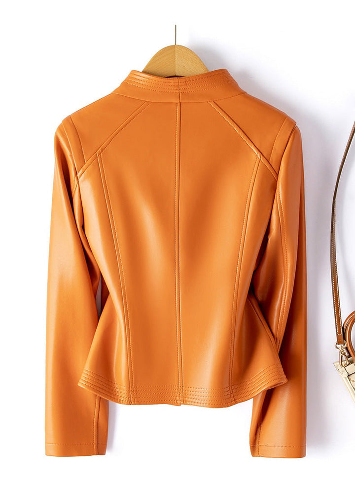 Women's genuine leather biker jacket, ideal for autumn and mid-season