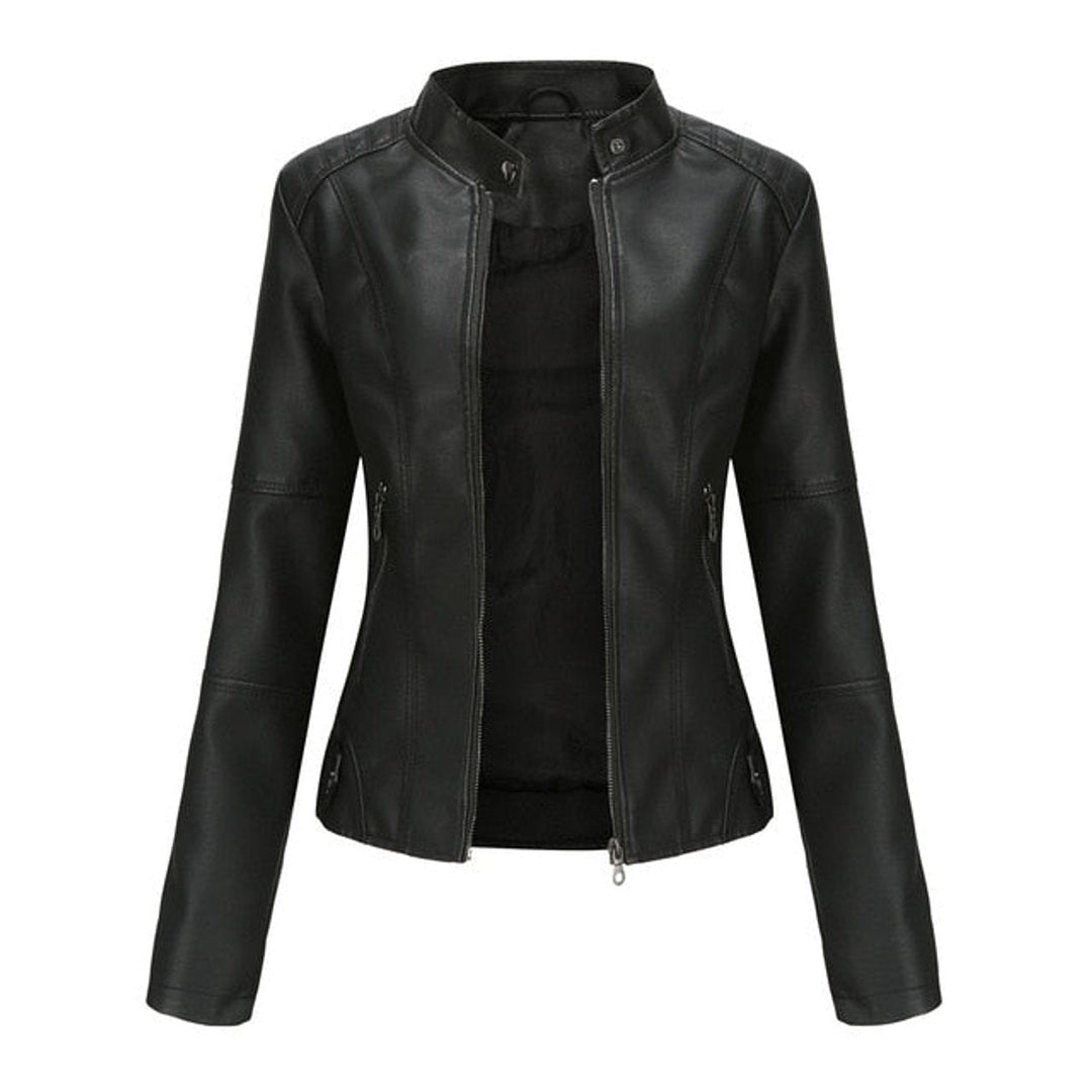 Veste en similicuir pour femme à col montant, style perfecto, pour l’automne