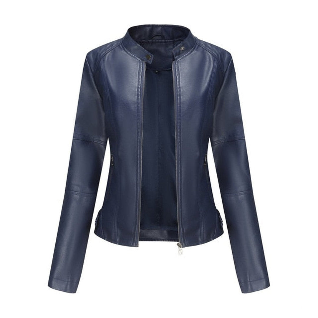 Veste en similicuir pour femme à col montant, style perfecto, pour l’automne