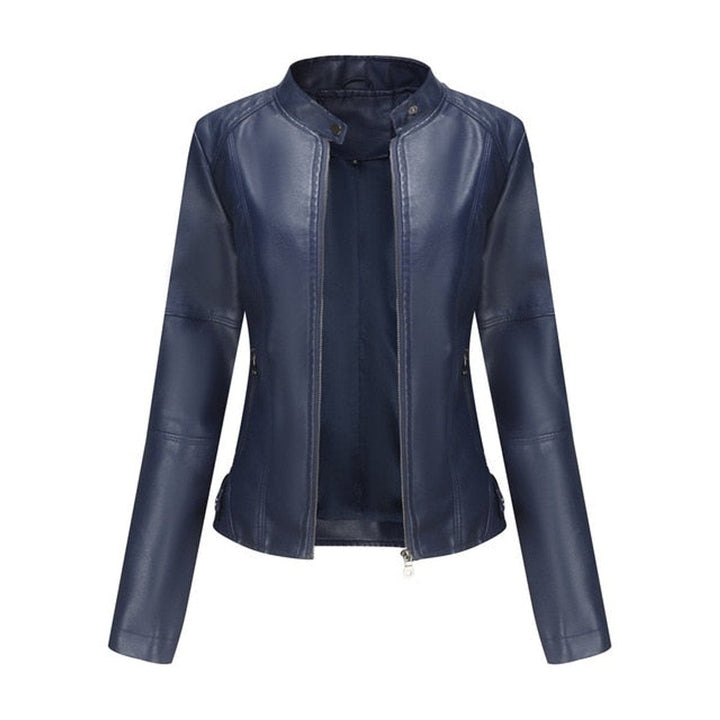 Veste en similicuir pour femme à col montant, style perfecto, pour l’automne