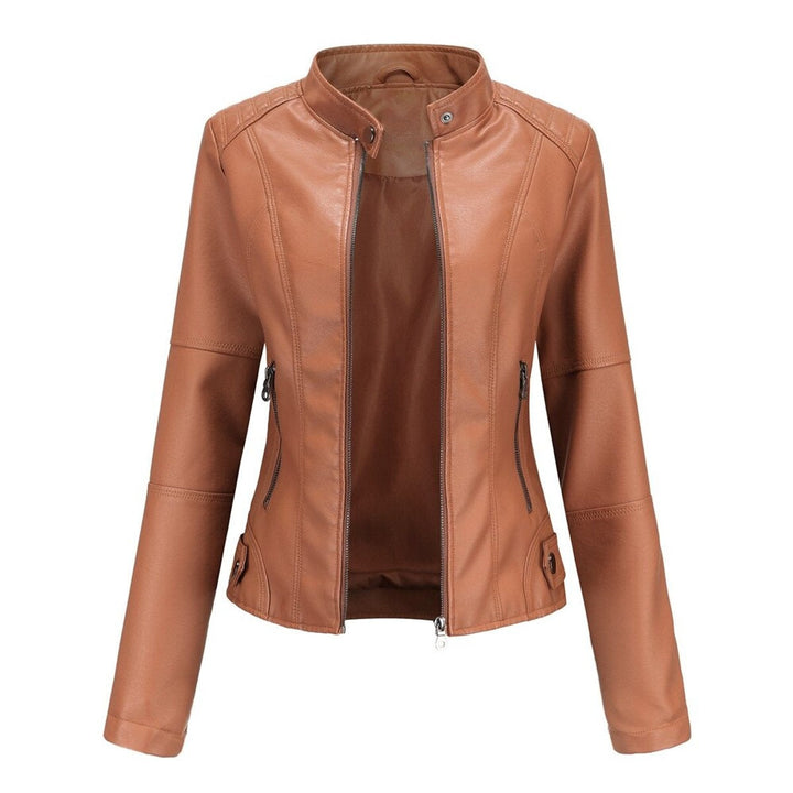 Veste en similicuir pour femme à col montant, style perfecto, pour l’automne
