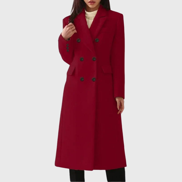 Long women's wool coat, double-breasted, diplomatic style, for autumn-winter