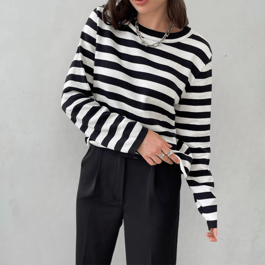 Pull femme rayé en maille de laine pour l’automne