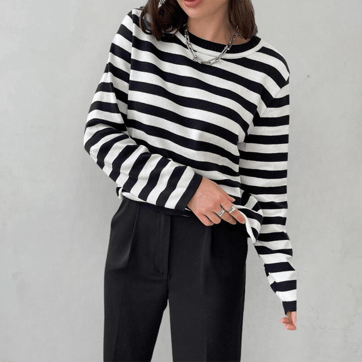 Pull femme rayé en maille de laine pour l’automne