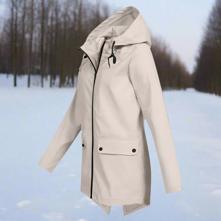 Long waterproof hooded women's parka for autumn
