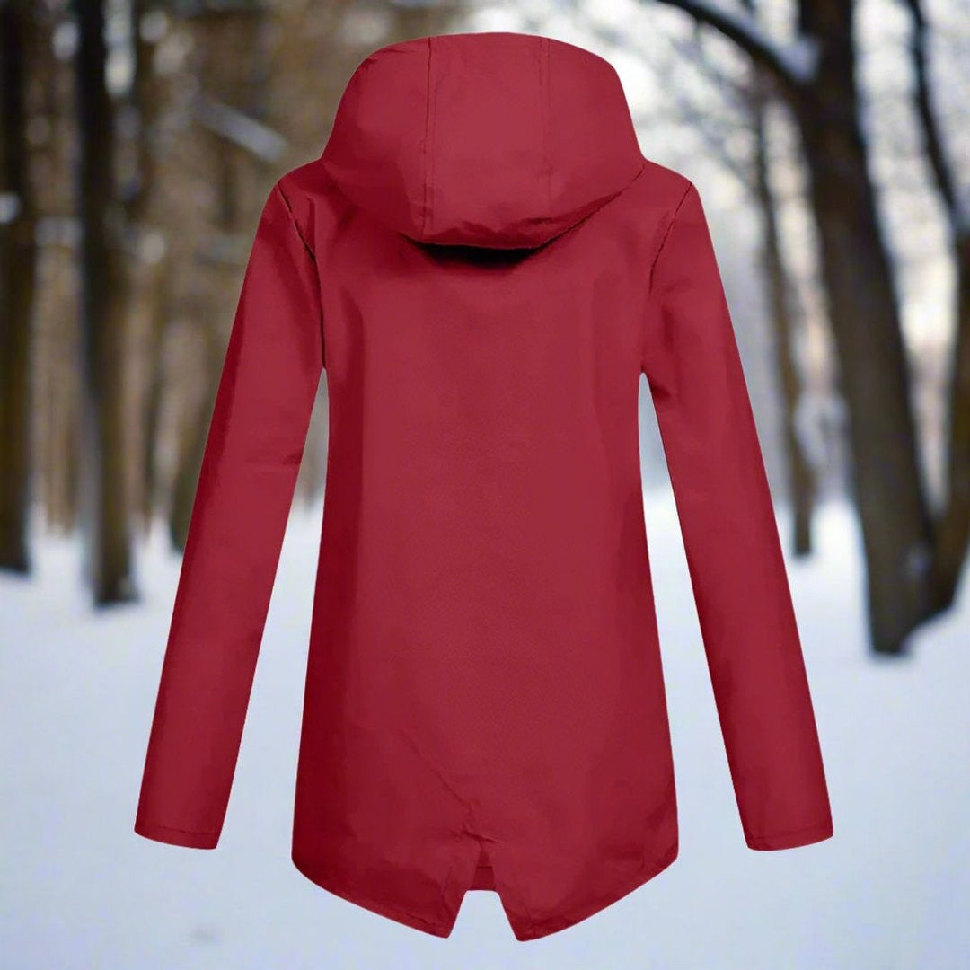 Long waterproof hooded women's parka for autumn