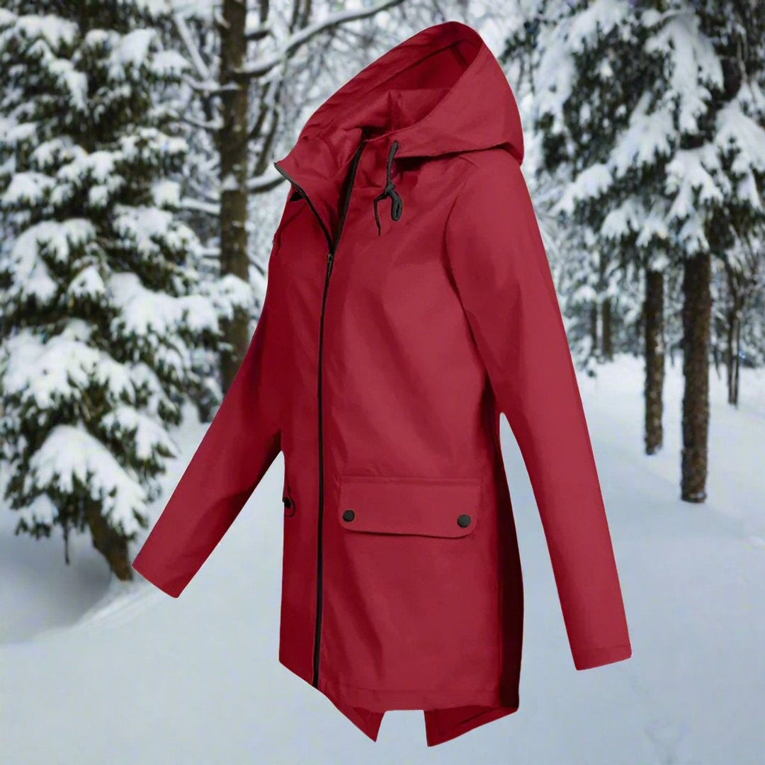 Long waterproof hooded women's parka for autumn