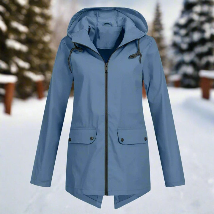 Long waterproof hooded women's parka for autumn