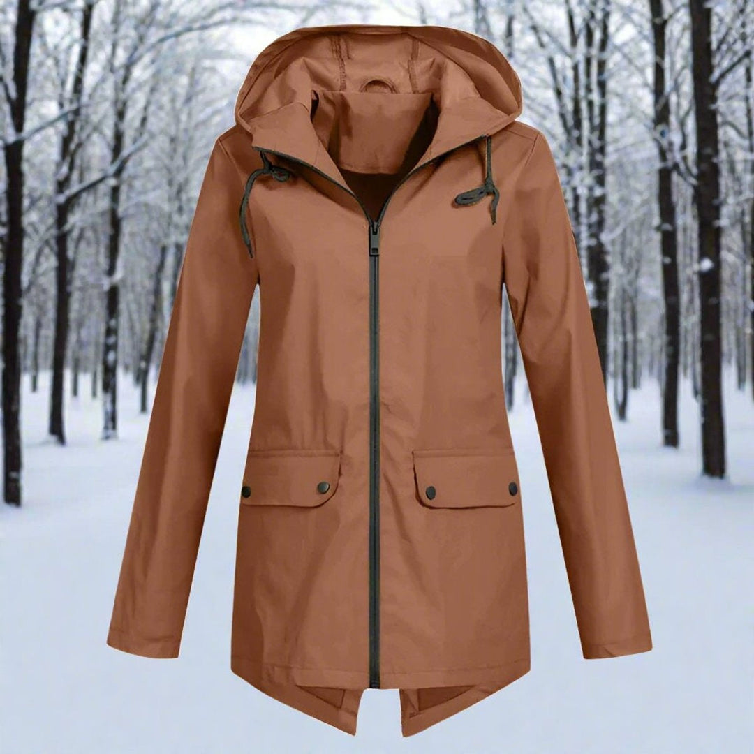 Long waterproof hooded women's parka for autumn