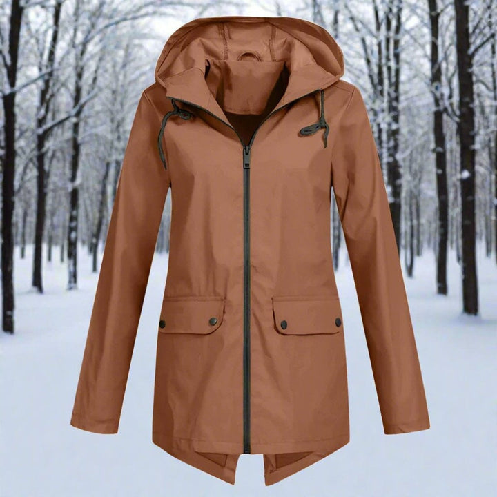 Long waterproof hooded women's parka for autumn
