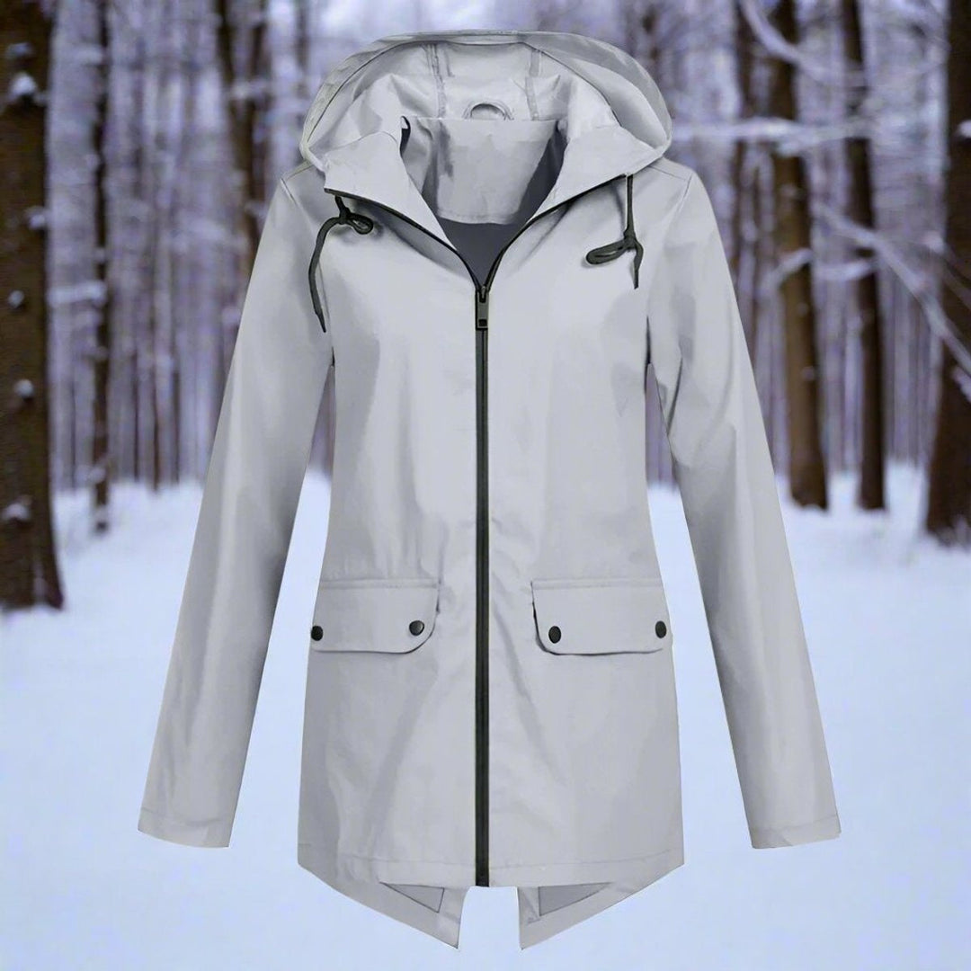 Long waterproof hooded women's parka for autumn