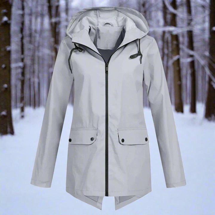Long waterproof hooded women's parka for autumn