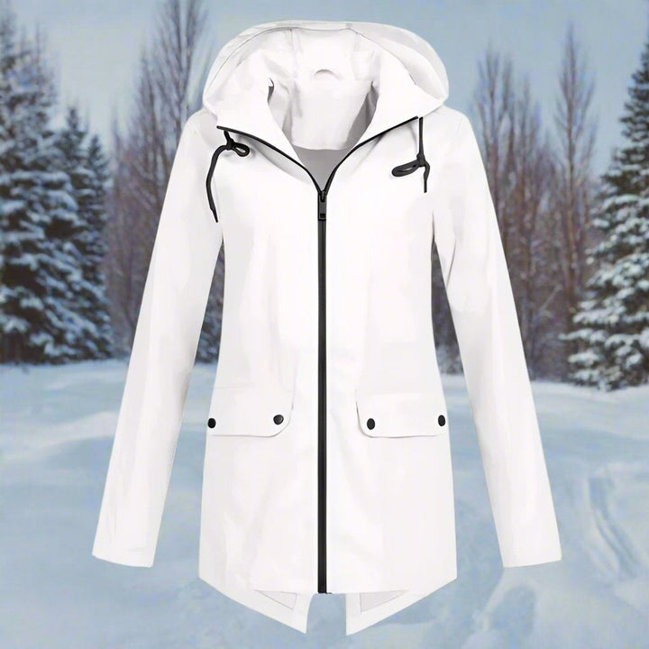 Long waterproof hooded women's parka for autumn