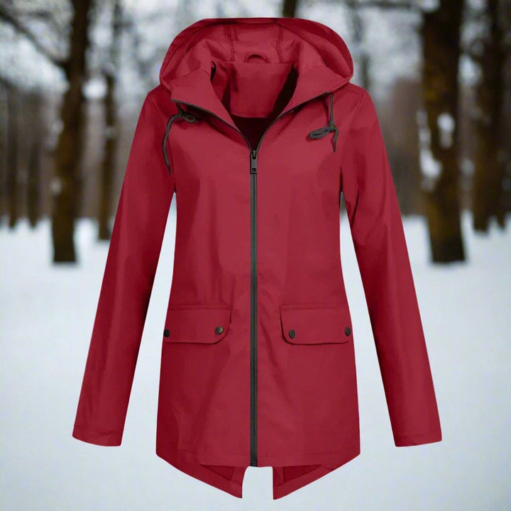 Long waterproof hooded women's parka for autumn