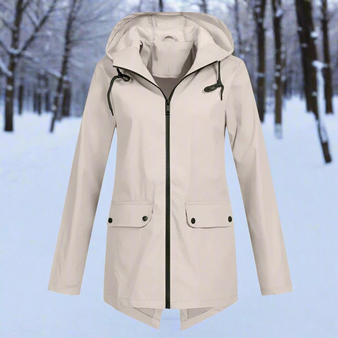 Long waterproof hooded women's parka for autumn
