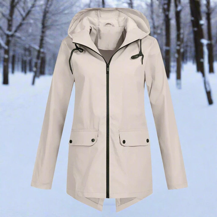 Long waterproof hooded women's parka for autumn
