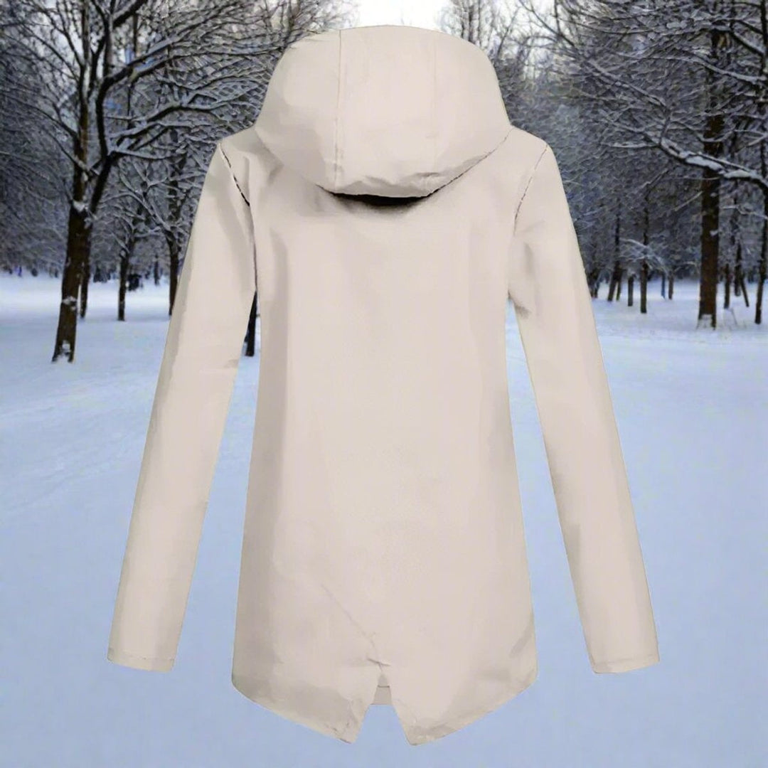 Long waterproof hooded women's parka for autumn