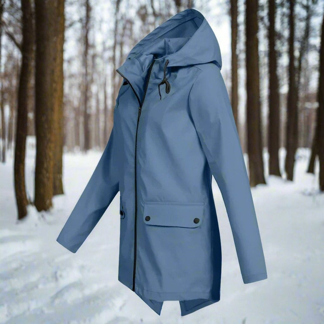 Long waterproof hooded women's parka for autumn