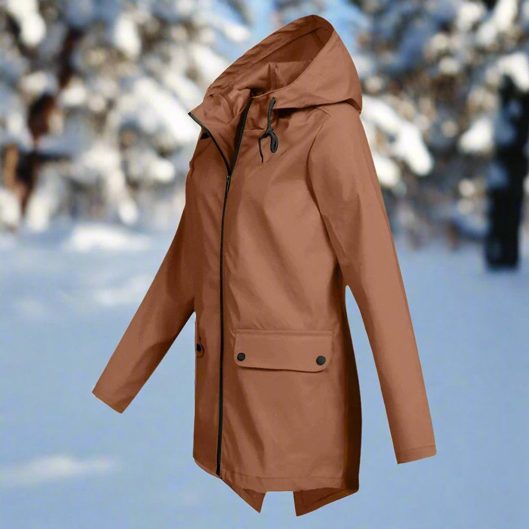 Long waterproof hooded women's parka for autumn