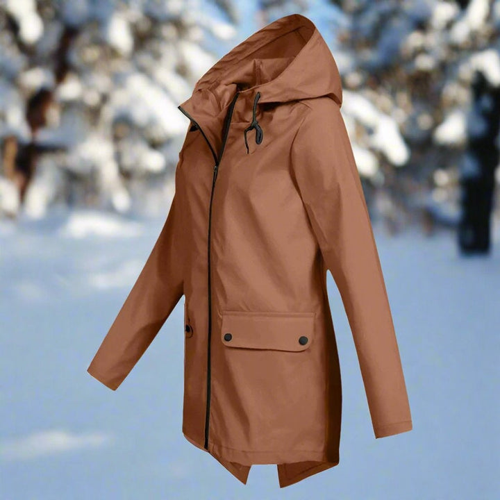 Long waterproof hooded women's parka for autumn
