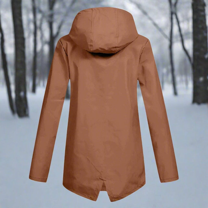 Long waterproof hooded women's parka for autumn