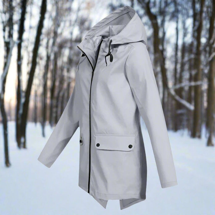 Long waterproof hooded women's parka for autumn
