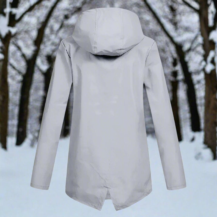 Long waterproof hooded women's parka for autumn