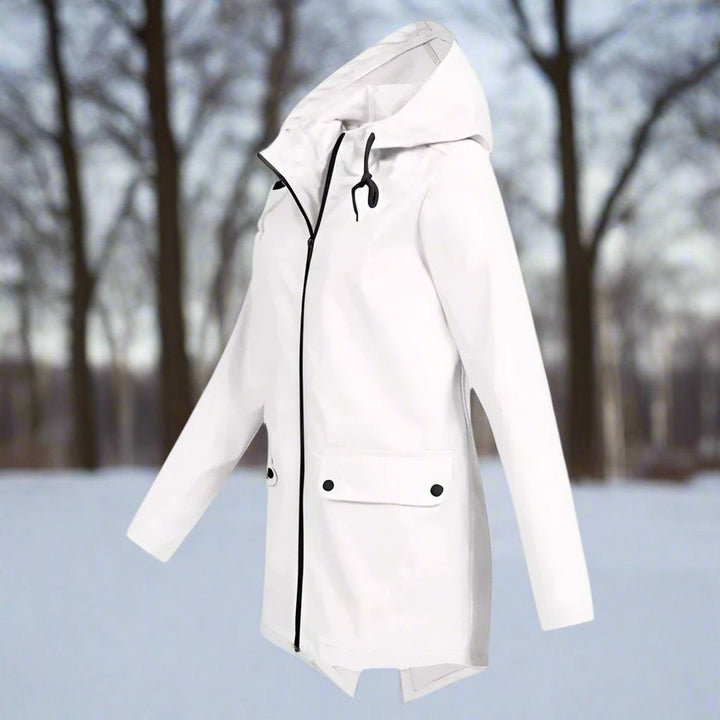 Long waterproof hooded women's parka for autumn
