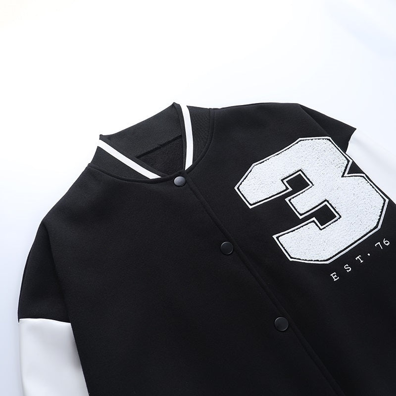 Veste varsity oversize pour femme en tissu flausz avec simili cuir, pour l’automne
