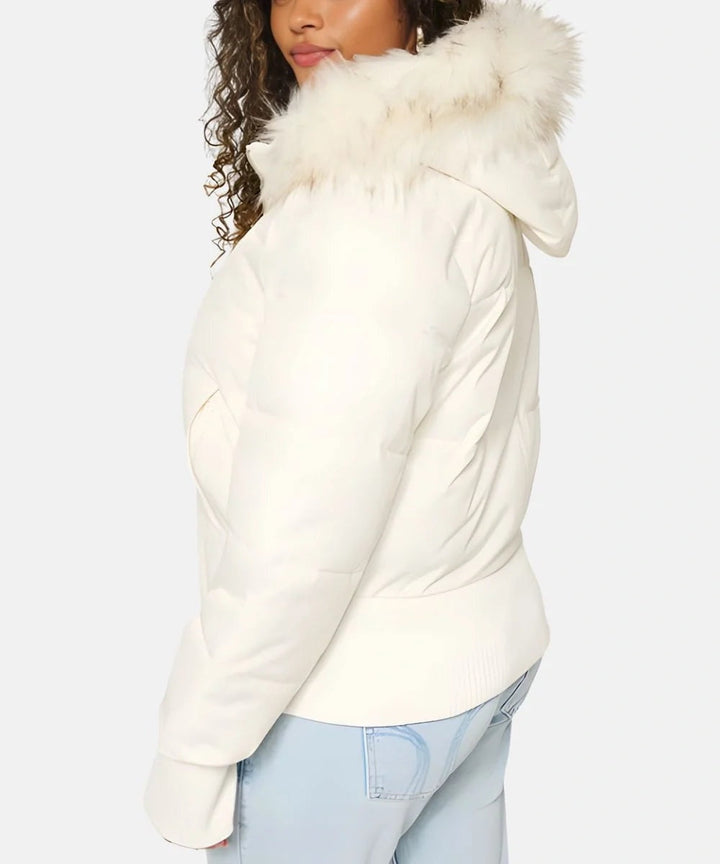 Doudoune courte pour femme à capuche bordée de fourrure, chaude pour l’hiver