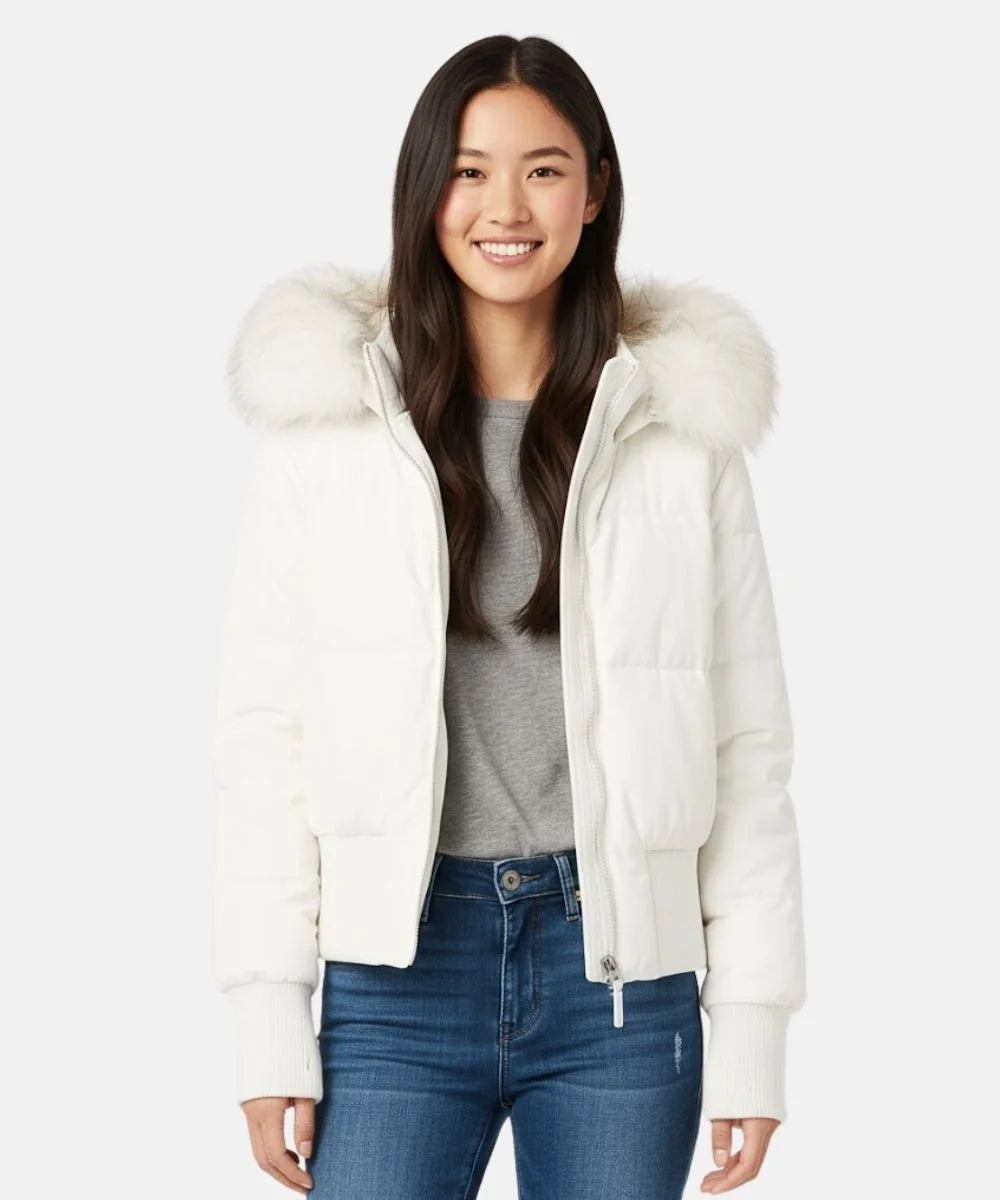 Doudoune courte pour femme à capuche bordée de fourrure, chaude pour l’hiver